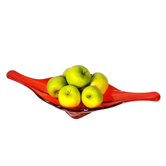 Vintage Viking Art Glass Orange Console Bowl Statement Piece Mid Century Modern - Picture 7 of 7